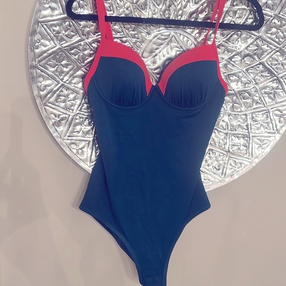 BODEN Milos Cup-Size Swimsuit one piece 32D underwire blue pink - Picture 2 of 7